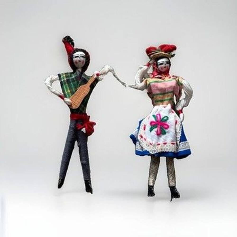 Vintage Portugal Sintra Folk Art String Dolls Pair Couple Musician Dancer 1950s
